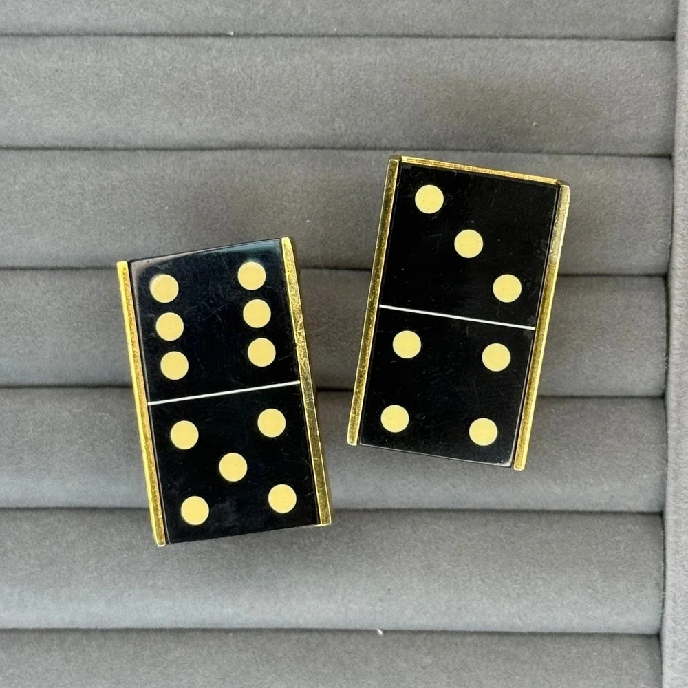 Vintage Austria Domino Cufflinks Black Gold Tone Novelty Game Tile Mens Jewelry